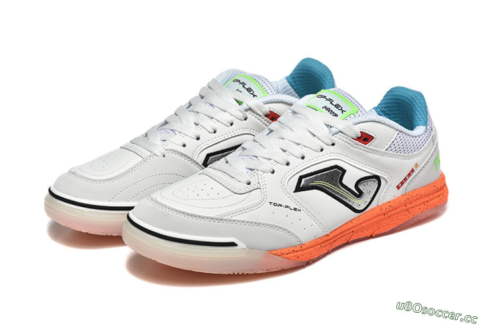 Men's Joma Top Flex IC Indoor & Futsal Low-Tops Football Shoes - White/Silver/Red 5