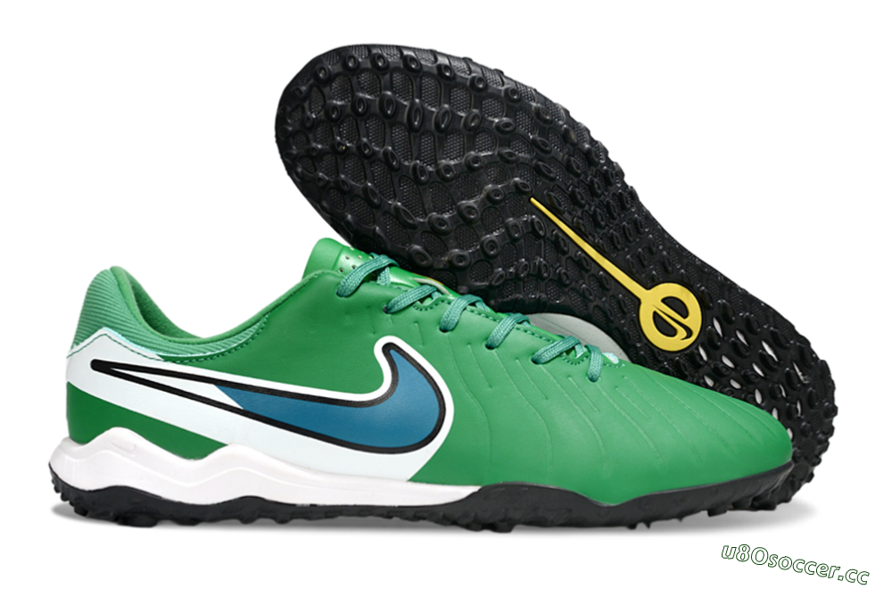 Men's Nike Tiempo Legend 10 Elite TF Artificial Turf Low-Tops Football Shoes - Green/Blue/White 2