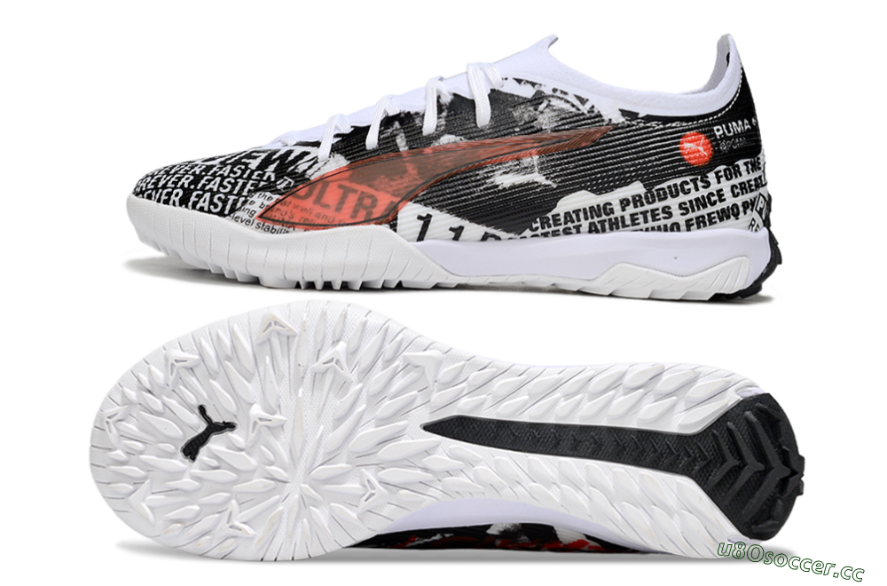 Men's Puma Ultra Ultimate TF Artificial Turf Low-Tops Football Shoes - Black/White/Red 1