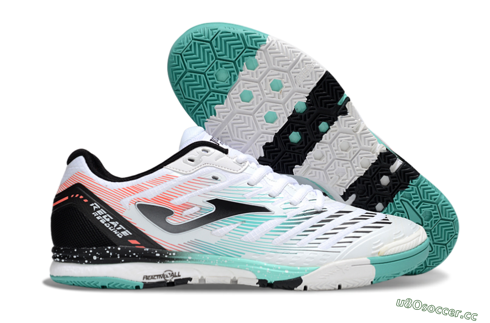 Men's Joma Top Flex IC Indoor & Futsal Low-Tops Football Shoes - White/Jade/Red 2