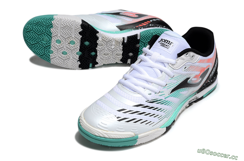 Men's Joma Top Flex IC Indoor & Futsal Low-Tops Football Shoes - White/Jade/Red 3