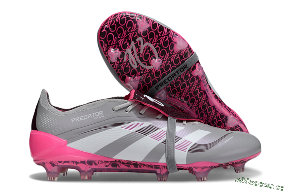 Men's Adidas Predator 25 Elite Foldover Tongue FG Firm Ground Low-Tops Football Boots - Grey/White/Pink 2