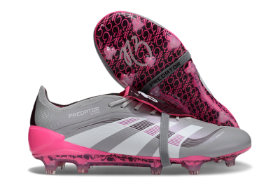 Men's Adidas Predator 25 Elite Foldover Tongue FG Firm Ground Low-Tops Football Boots - Grey/White/Pink
