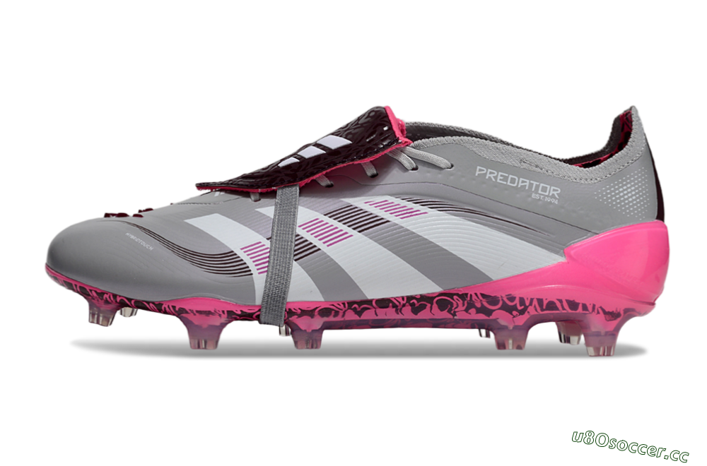 Men's Adidas Predator 25 Elite Foldover Tongue FG Firm Ground Low-Tops Football Boots - Grey/White/Pink 0