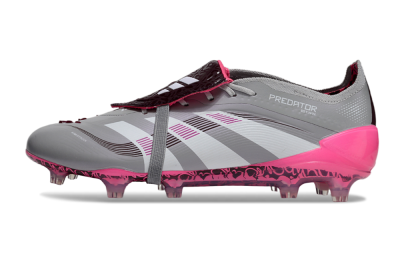 Men's Adidas Predator 25 Elite Foldover Tongue FG Firm Ground Low-Tops Football Boots - Grey/White/Pink