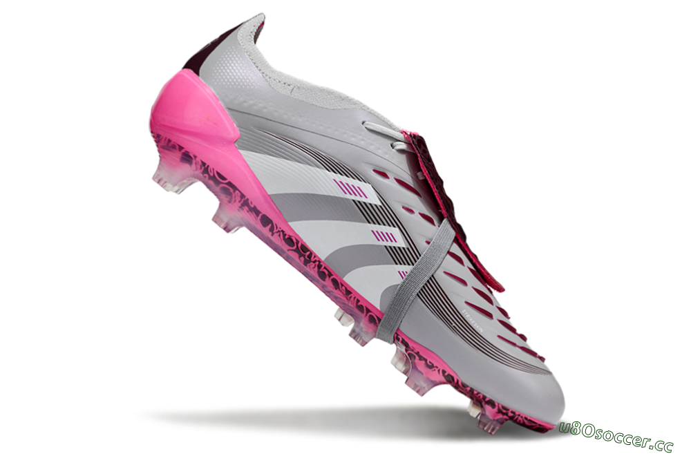 Men's Adidas Predator 25 Elite Foldover Tongue FG Firm Ground Low-Tops Football Boots - Grey/White/Pink 4
