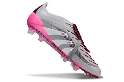 Men's Adidas Predator 25 Elite Foldover Tongue FG Firm Ground Low-Tops Football Boots - Grey/White/Pink