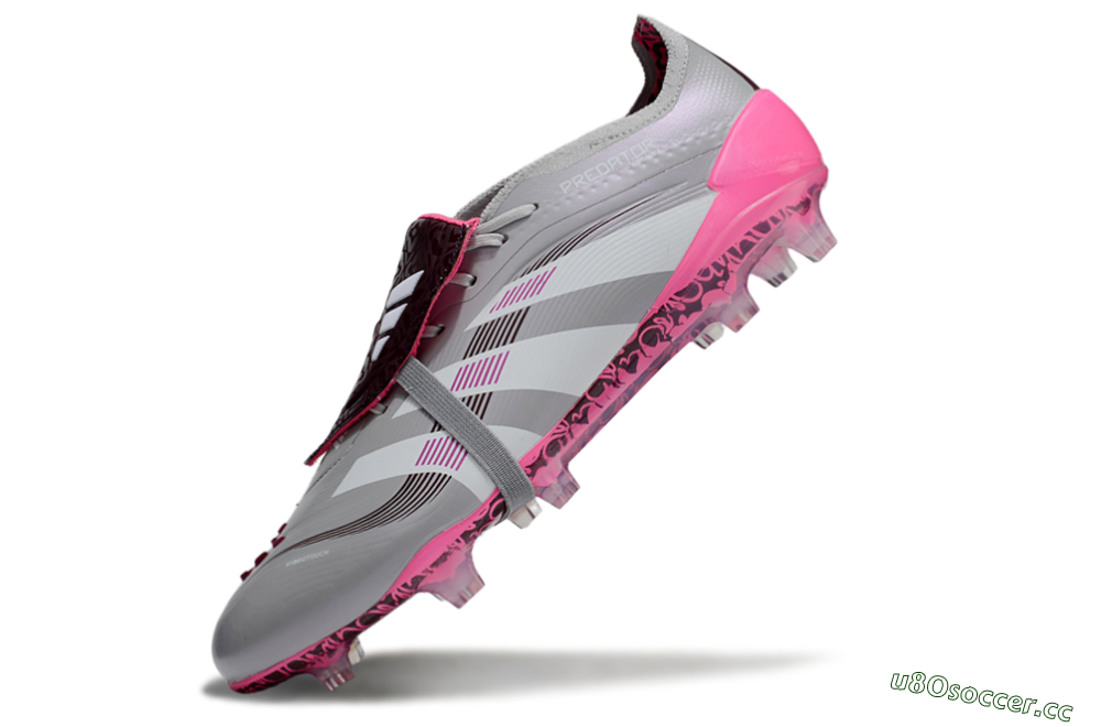 Men's Adidas Predator 25 Elite Foldover Tongue FG Firm Ground Low-Tops Football Boots - Grey/White/Pink 5