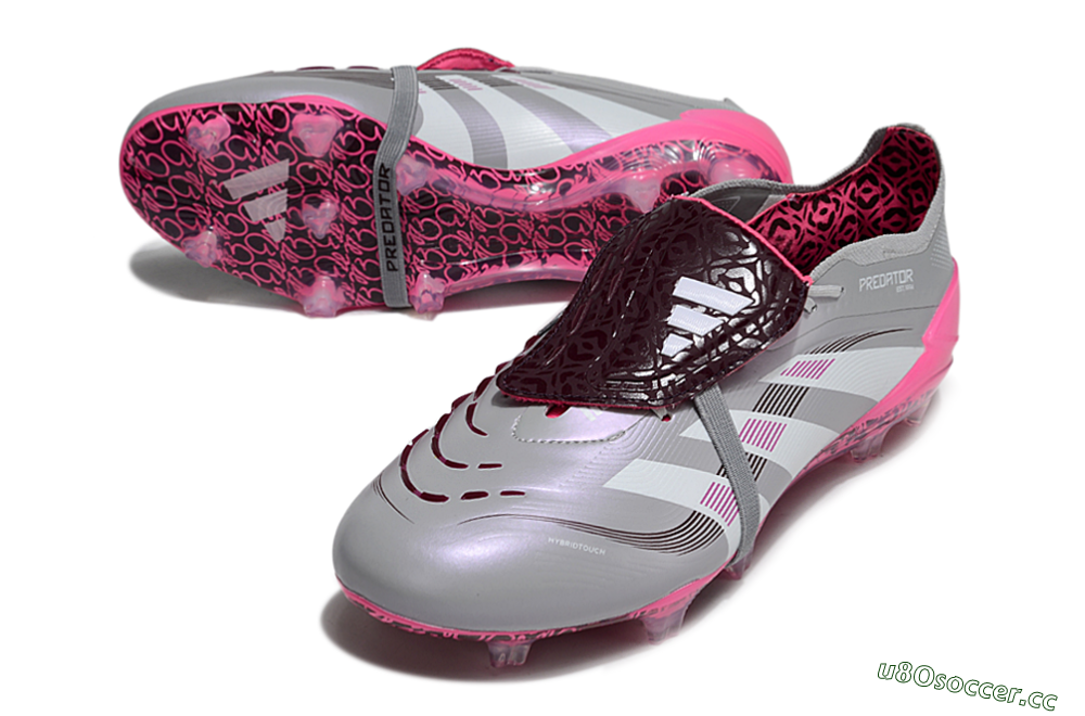 Men's Adidas Predator 25 Elite Foldover Tongue FG Firm Ground Low-Tops Football Boots - Grey/White/Pink 3