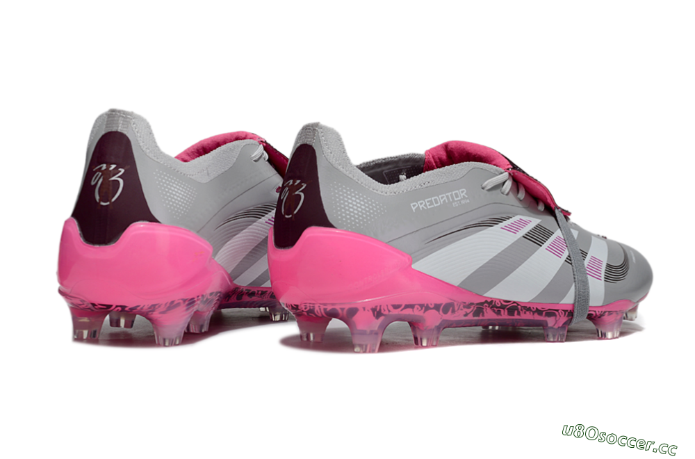 Men's Adidas Predator 25 Elite Foldover Tongue FG Firm Ground Low-Tops Football Boots - Grey/White/Pink 6