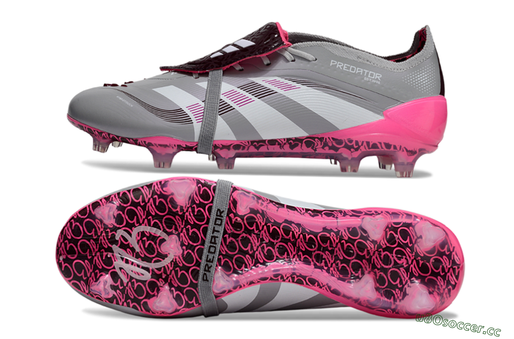 Men's Adidas Predator 25 Elite Foldover Tongue FG Firm Ground Low-Tops Football Boots - Grey/White/Pink 1