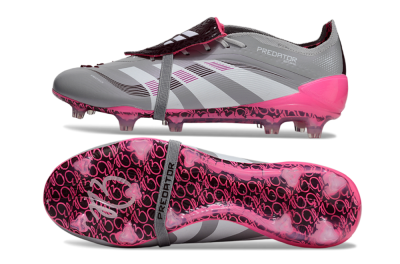 Men's Adidas Predator 25 Elite Foldover Tongue FG Firm Ground Low-Tops Football Boots - Grey/White/Pink