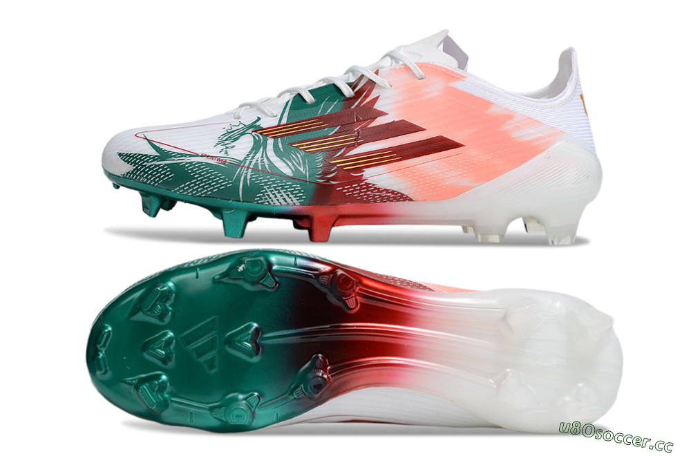 Unisex Adidas F50 Elite FG Firm Ground Low-Tops Football Boots - White/Green/Red 1