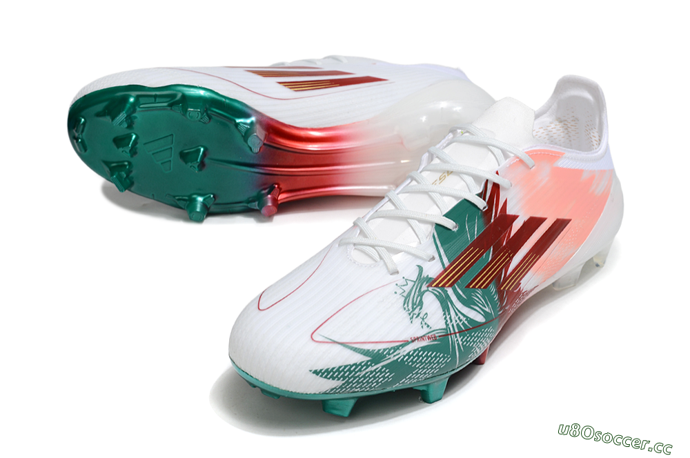 Unisex Adidas F50 Elite FG Firm Ground Low-Tops Football Boots - White/Green/Red 3
