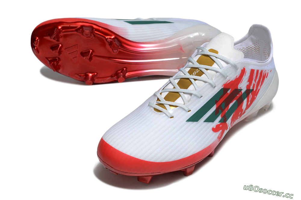 Unisex Adidas F50 Elite FG Firm Ground Low-Tops Football Boots - White/Green/Red 3