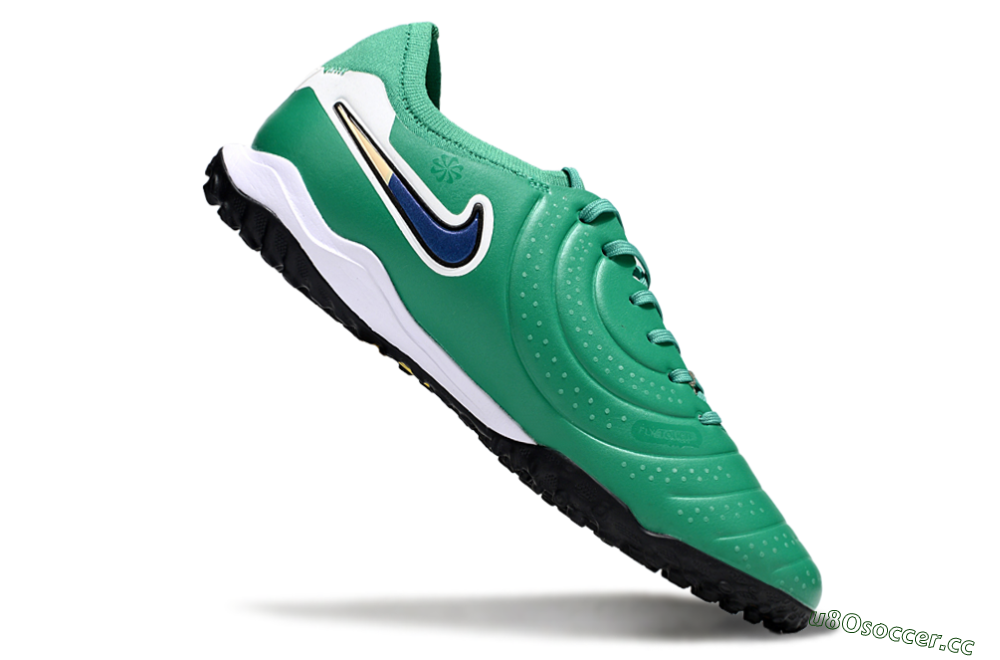 Men's Nike Tiempo Legend 10 Pro TF Artificial Turf Low-Tops Football Shoes - Green/Blue/White 4