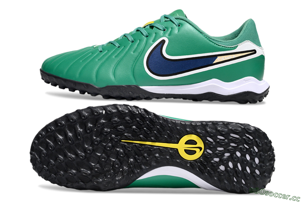 Men's Nike Tiempo Legend 10 Academy TF Artificial Turf Low-Tops Football Shoes - Green/Blue/White 1