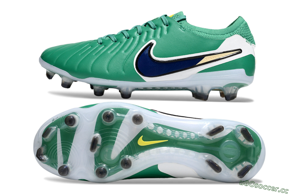 Men's Nike Tiempo Legend 10 Elite FG Firm Ground Low-Tops Football Boots - Green/Blue/Yellow 1