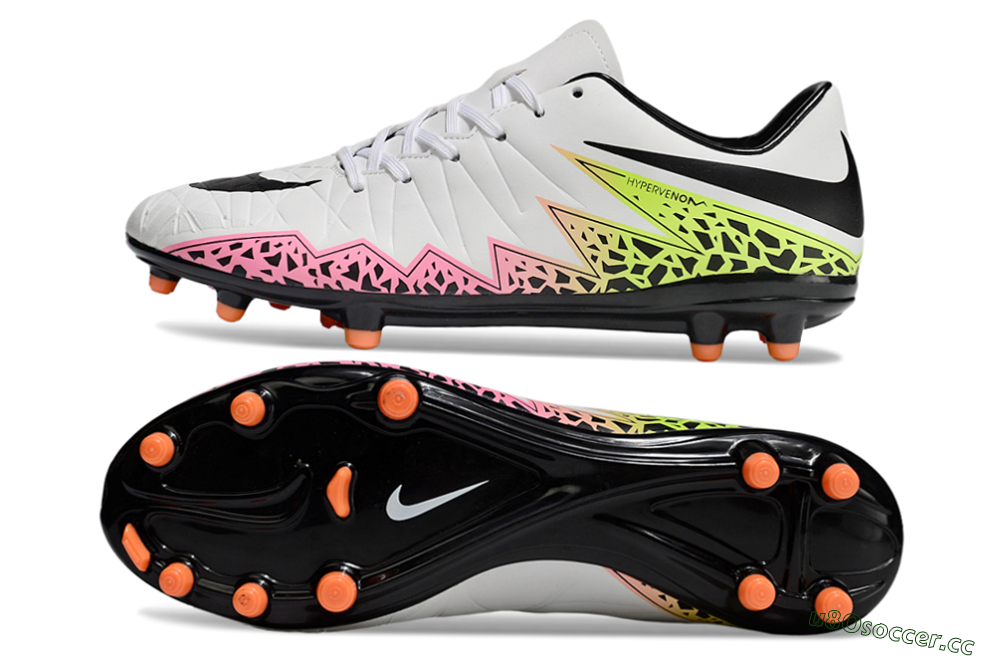 Men's Nike Hypervenom Phantom II RGN FG Firm Ground Low-Tops Football Boots - White/Pink/Yellow/Black 1