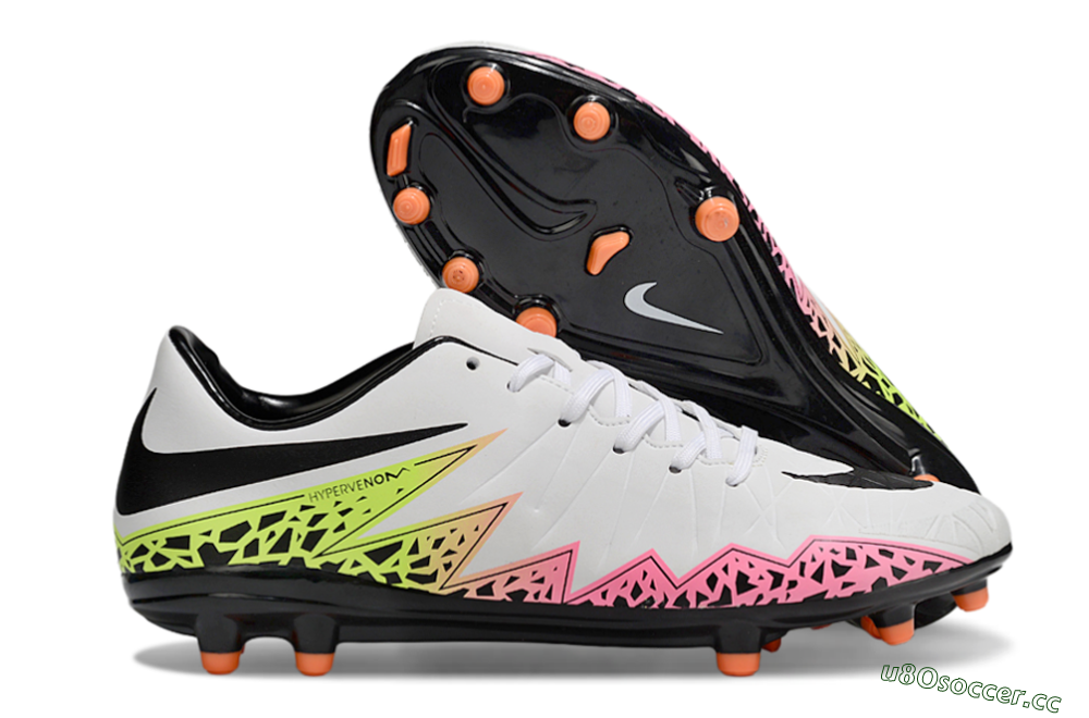 Men's Nike Hypervenom Phantom II RGN FG Firm Ground Low-Tops Football Boots - White/Pink/Yellow/Black 2