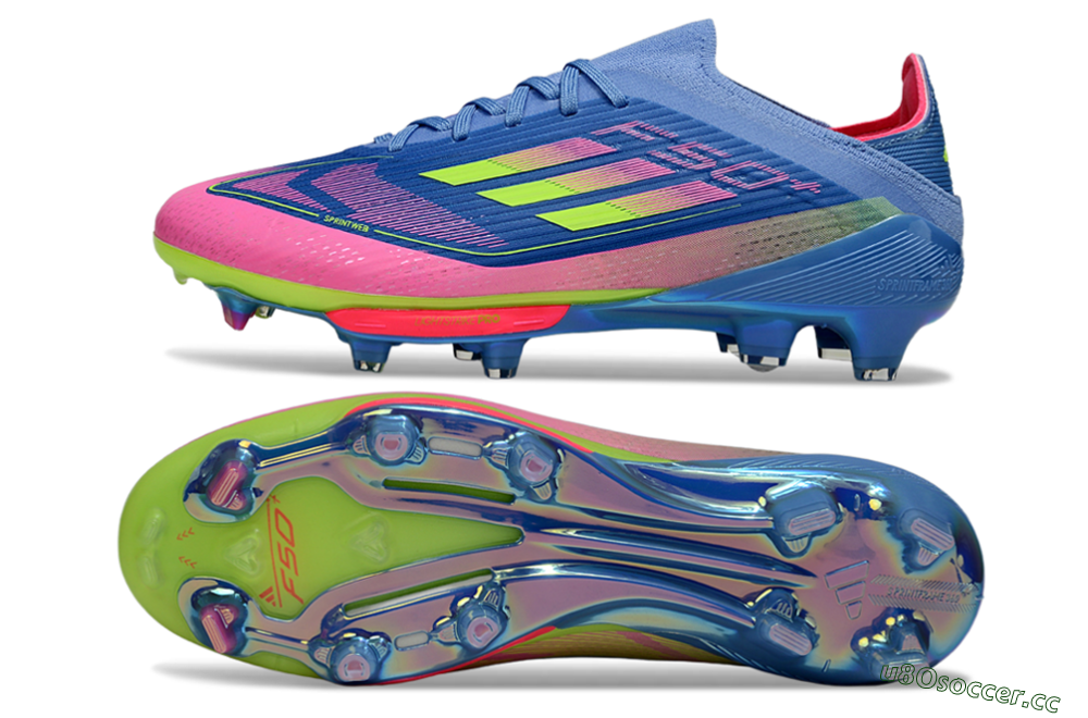 Unisex Adidas F50+ Lightstrike Pro FG Firm Ground Low-Tops Football Boots - Blue/Pink/Yellow 1