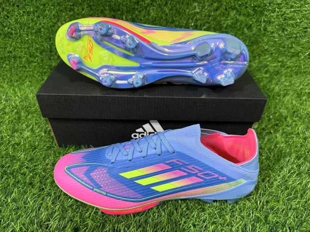 Unisex Adidas F50+ Lightstrike Pro FG Firm Ground Low-Tops Football Boots - Blue/Pink/Yellow