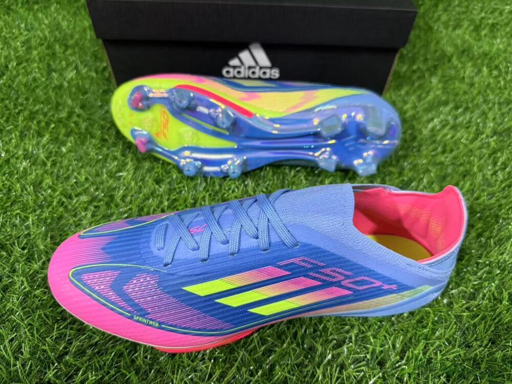 Unisex Adidas F50+ Lightstrike Pro FG Firm Ground Low-Tops Football Boots - Blue/Pink/Yellow