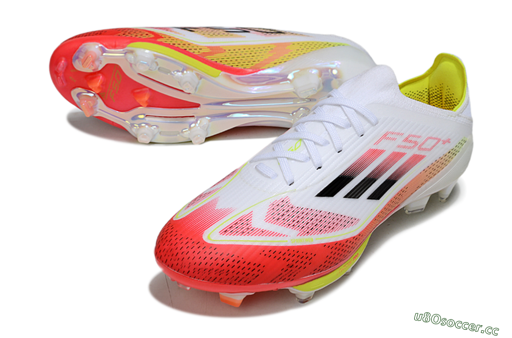 Unisex Adidas F50+ Lightstrike Pro FG Firm Ground Low-Tops Football Boots - White/Red/Black 3