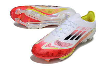 Unisex Adidas F50+ Lightstrike Pro FG Firm Ground Low-Tops Football Boots - White/Red/Black