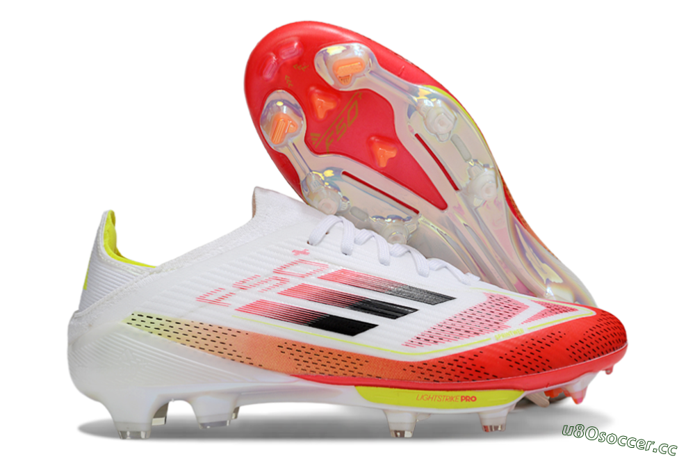 Unisex Adidas F50+ Lightstrike Pro FG Firm Ground Low-Tops Football Boots - White/Red/Black 2