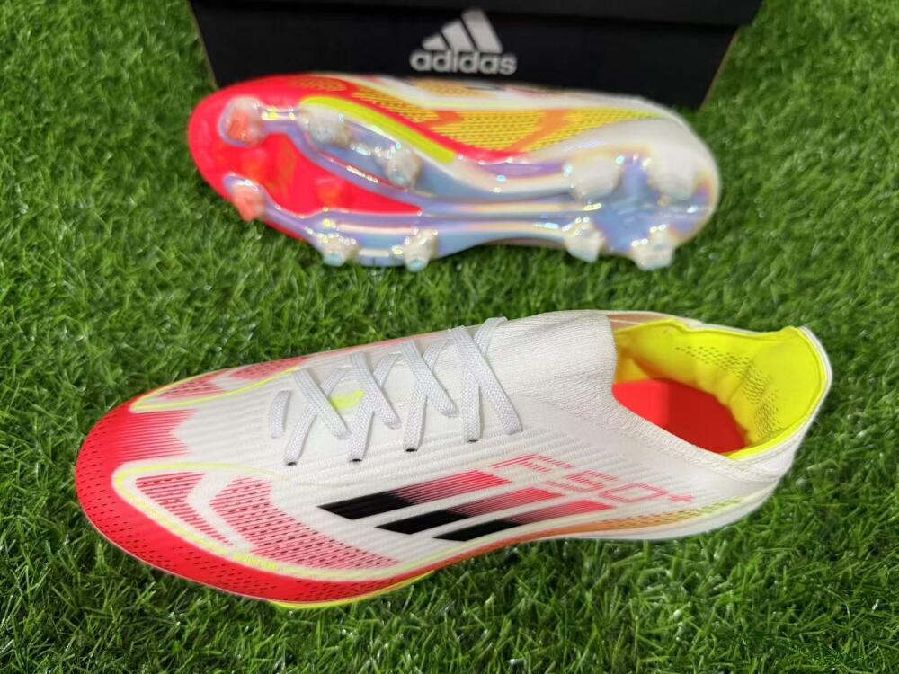 Unisex Adidas F50+ Lightstrike Pro FG Firm Ground Low-Tops Football Boots - White/Red/Black