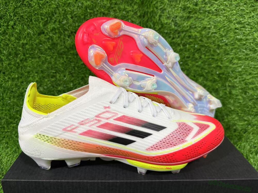 Unisex Adidas F50+ Lightstrike Pro FG Firm Ground Low-Tops Football Boots - White/Red/Black