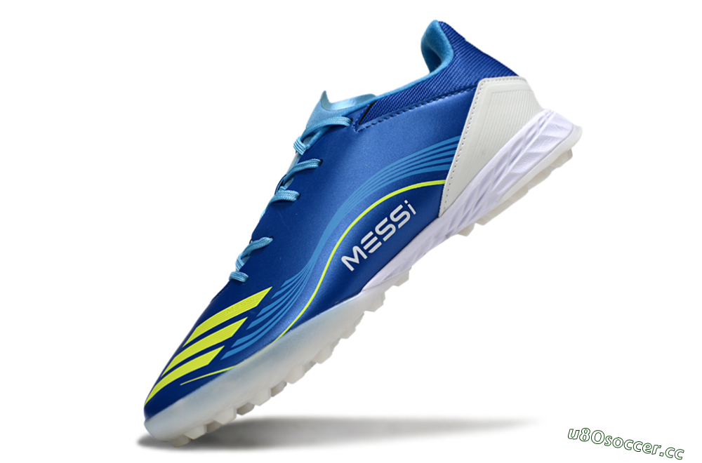 Men's Messi x Adidas F50 Pro TF Artificial Turf Low-Tops Football Shoes - Blue/Yellow/White 5