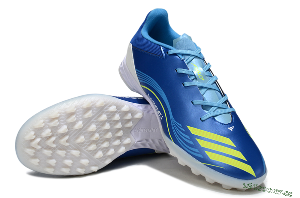 Men's Messi x Adidas F50 Pro TF Artificial Turf Low-Tops Football Shoes - Blue/Yellow/White 3