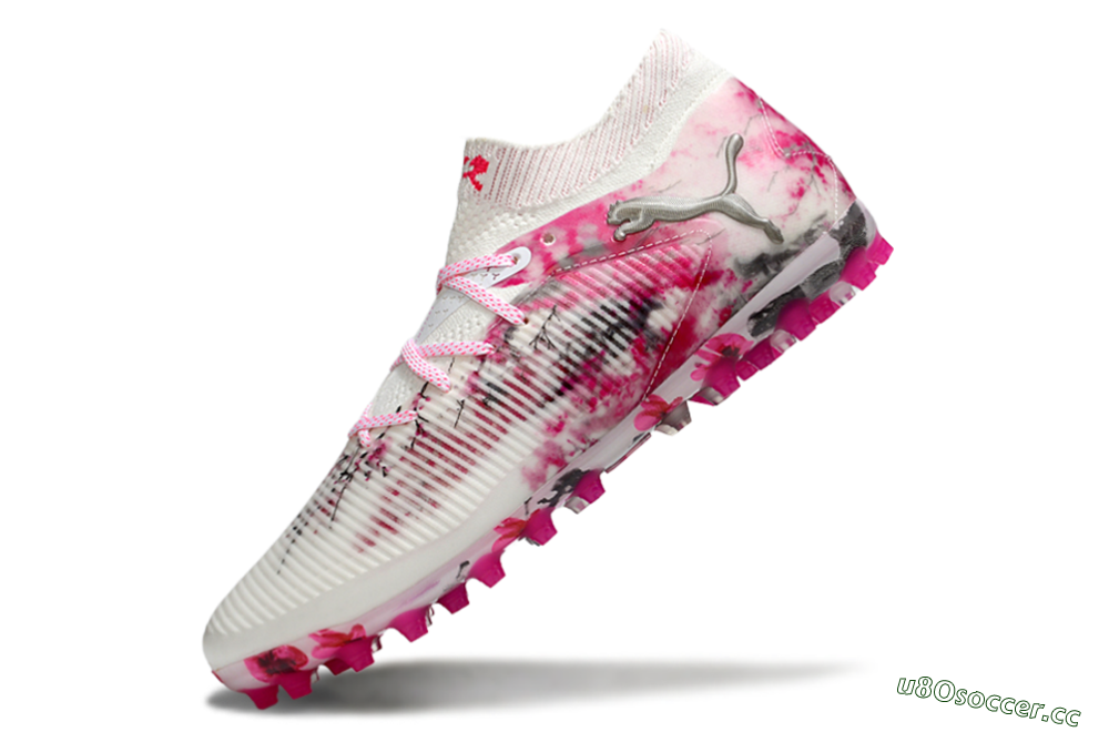 Men's Puma Future 8 Ultimate MG Multi Ground Low-Tops Football Boots - White/Pink/Silver 5