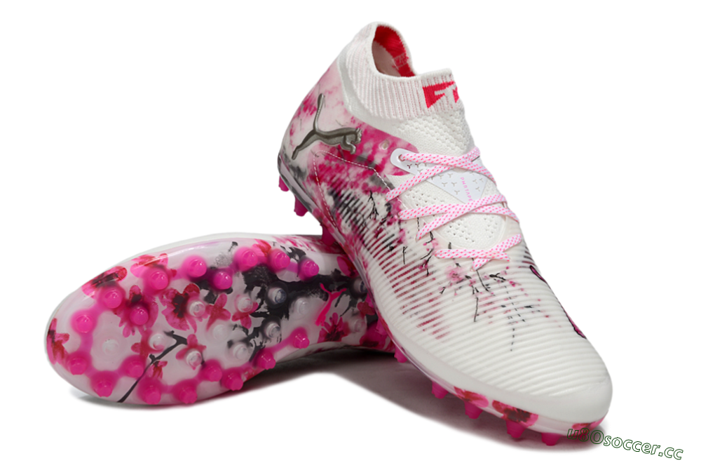 Men's Puma Future 8 Ultimate MG Multi Ground Low-Tops Football Boots - White/Pink/Silver 3