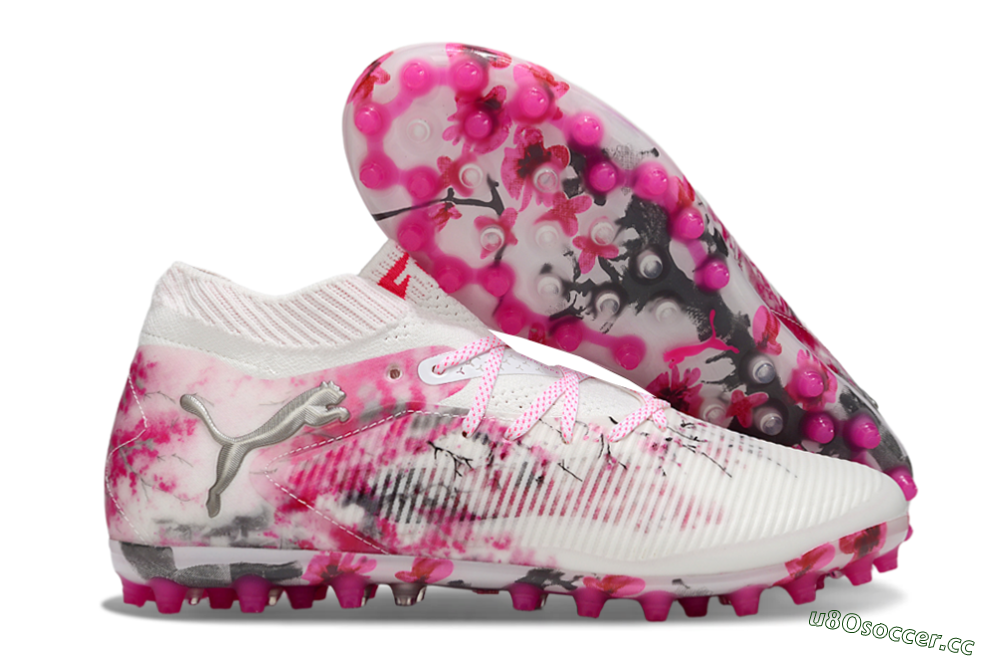 Men's Puma Future 8 Ultimate MG Multi Ground Low-Tops Football Boots - White/Pink/Silver 2