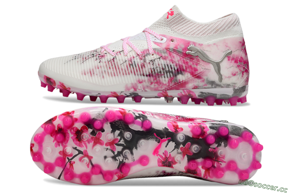 Men's Puma Future 8 Ultimate MG Multi Ground Low-Tops Football Boots - White/Pink/Silver 1