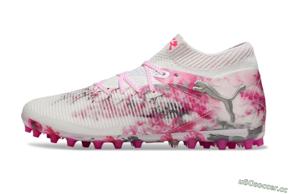 Men's Puma Future 8 Ultimate MG Multi Ground Low-Tops Football Boots - White/Pink/Silver 0
