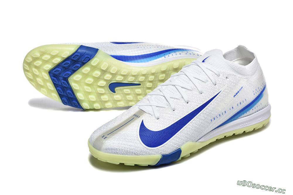 Men's Nike Air Zoom Mercurial Vapor 16 Elite TF Artificial Turf Low-Tops Football Shoes - White/Blue/Beige 3