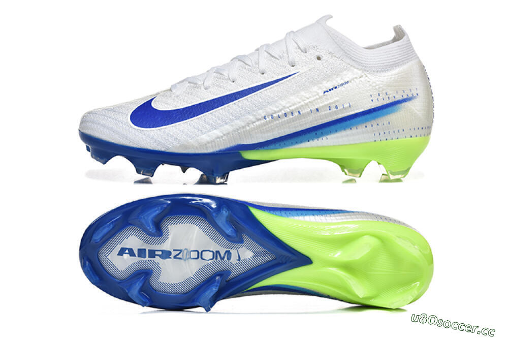Men's Nike Air Zoom Mercurial Vapor 16 Elite FG Firm Ground Low-Tops Football Boots - White/Blue/Yellow 1