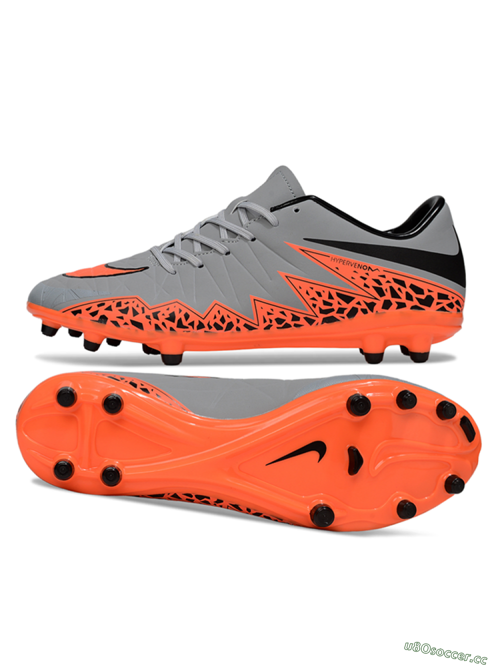 Men's Nike Hypervenom Phantom II FG Firm Ground Low-Tops Football Boots - Grey/Black/Orange 1