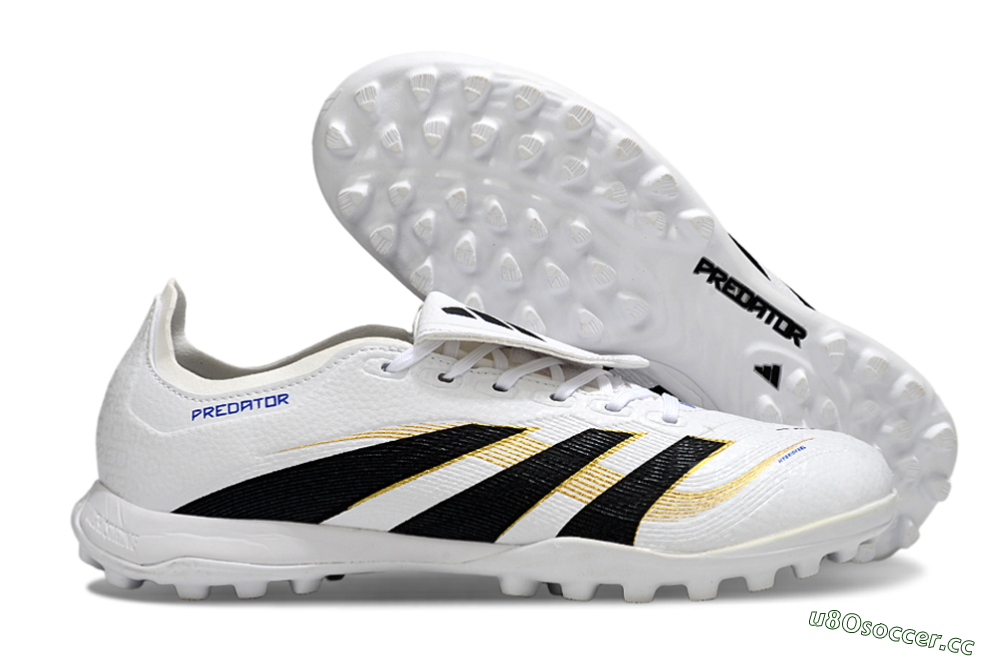 Unisex Adidas Predator 25 Elite Foldover Tongue TF Artificial Turf Low-Tops Football Shoes - White/Black/Gold 2