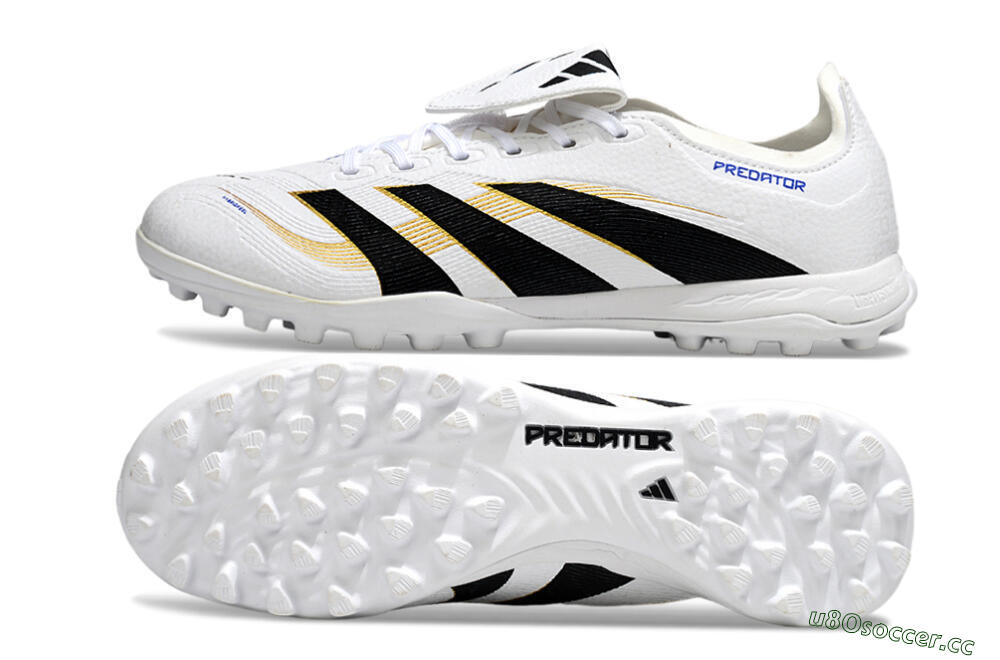 Unisex Adidas Predator 25 Elite Foldover Tongue TF Artificial Turf Low-Tops Football Shoes - White/Black/Gold 1