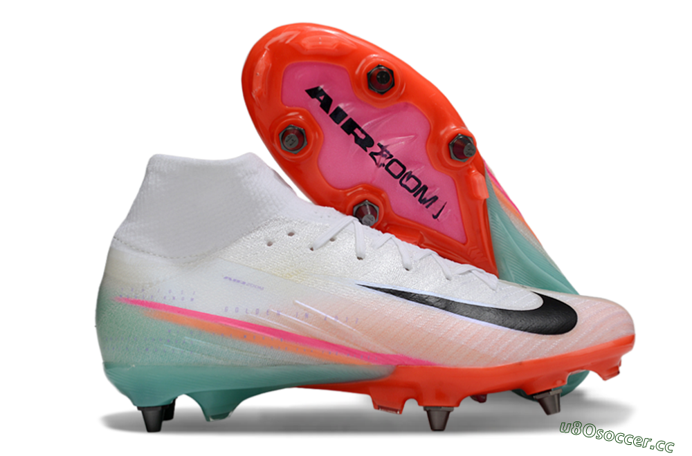 Men's Nike Air Zoom Mercurial Superfly 10 Elite SG Soft Ground High-Tops Football Boots - White/Jade/Pink 2