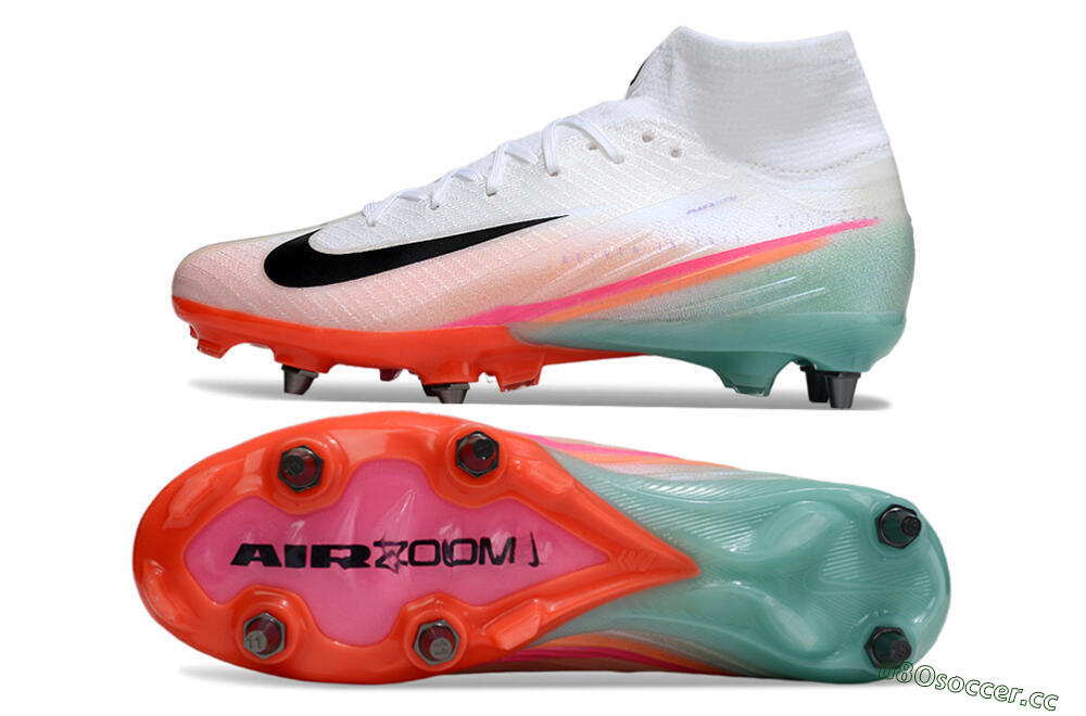 Men's Nike Air Zoom Mercurial Superfly 10 Elite SG Soft Ground High-Tops Football Boots - White/Jade/Pink 1
