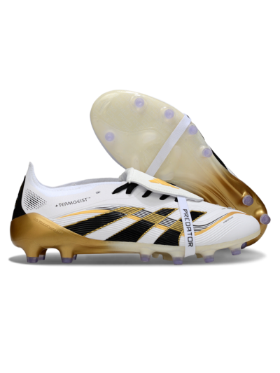 Men's Adidas Predator 25 Elite Foldover Tongue FG Firm Ground Low-Tops Football Boots - White/Black/Gold