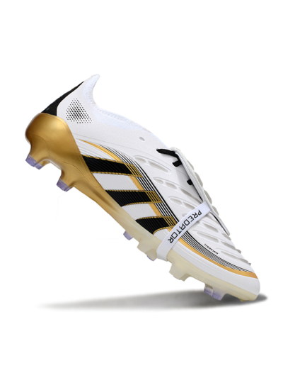 Men's Adidas Predator 25 Elite Foldover Tongue FG Firm Ground Low-Tops Football Boots - White/Black/Gold