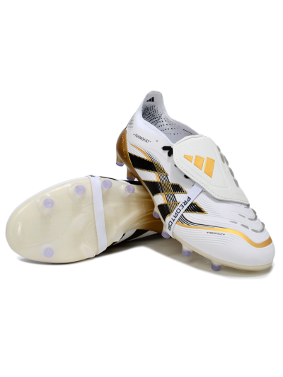 Men's Adidas Predator 25 Elite Foldover Tongue FG Firm Ground Low-Tops Football Boots - White/Black/Gold