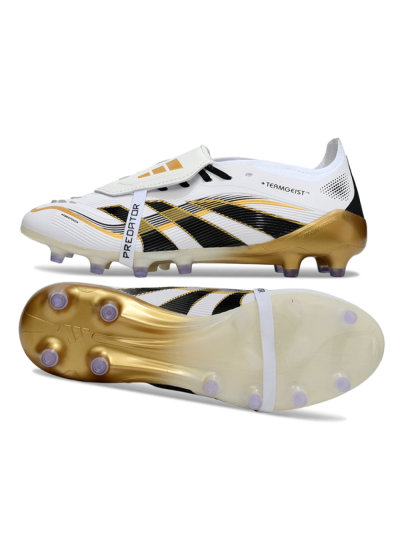 Men's Adidas Predator 25 Elite Foldover Tongue FG Firm Ground Low-Tops Football Boots - White/Black/Gold